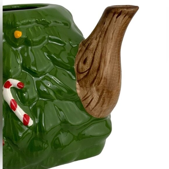 Holiday Teapot Christmas Tree Whimsical Vintage Glazed Ceramic Hand Painted - Picture 9 of 16